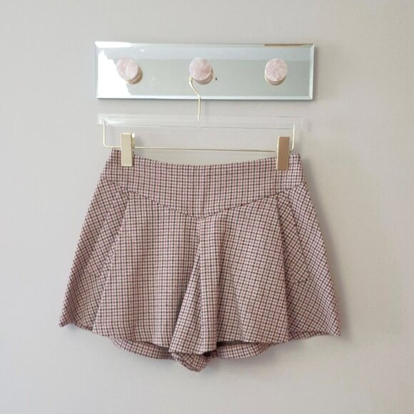 NWT Maje camel houndstooth flare cotton wool blend skirt style shorts, M - Picture 8 of 10